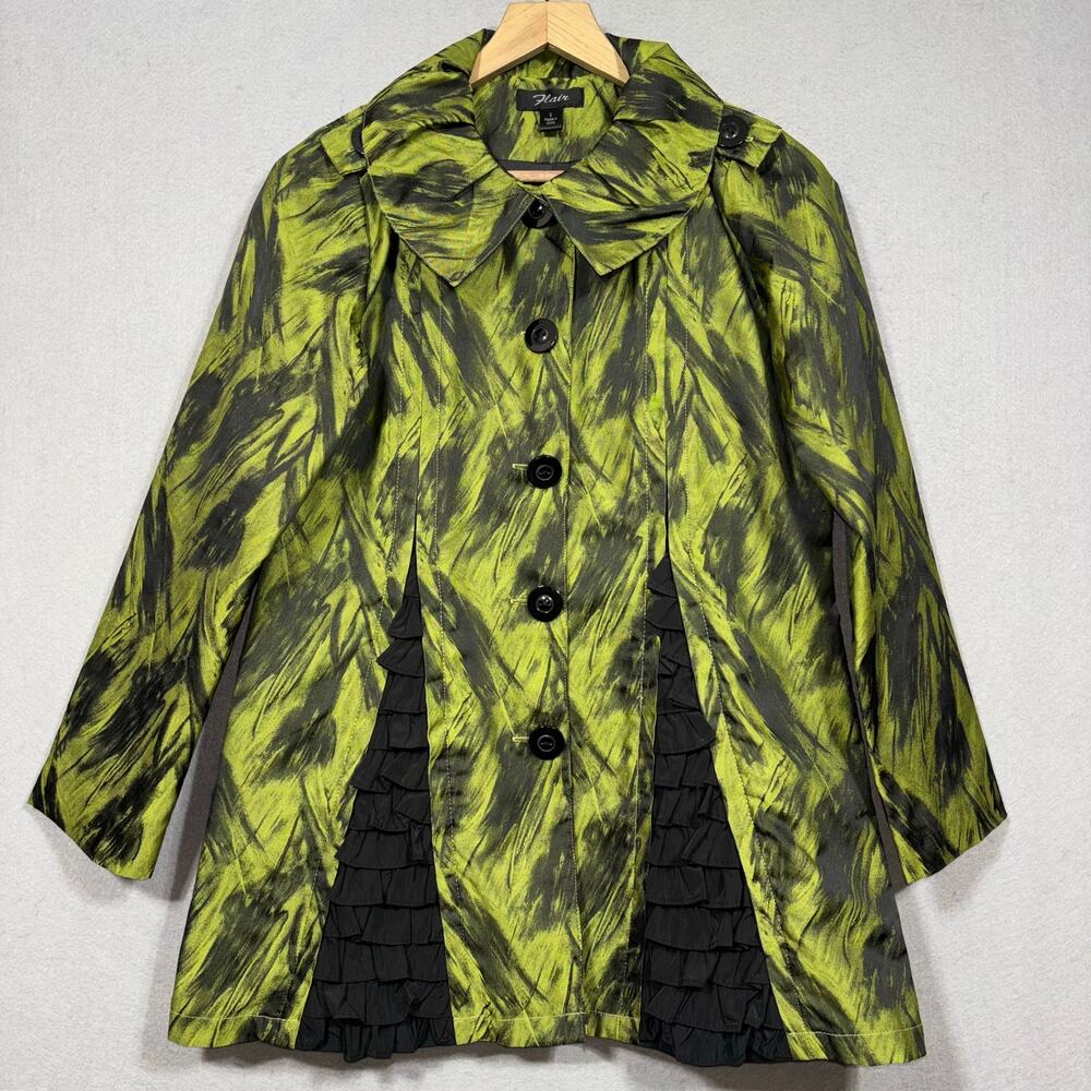 Flair Jacket S Artsy Bold Green Black Abstract Ruffle Statement Whimsygoth Retro